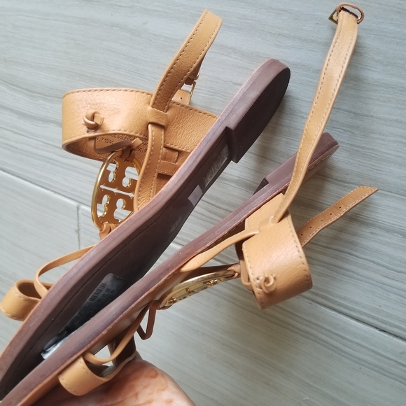 ONLY TRIED ON Tory Burch Two Band Miller Sandals Gold Logo Sling back - Picture 6 of 16